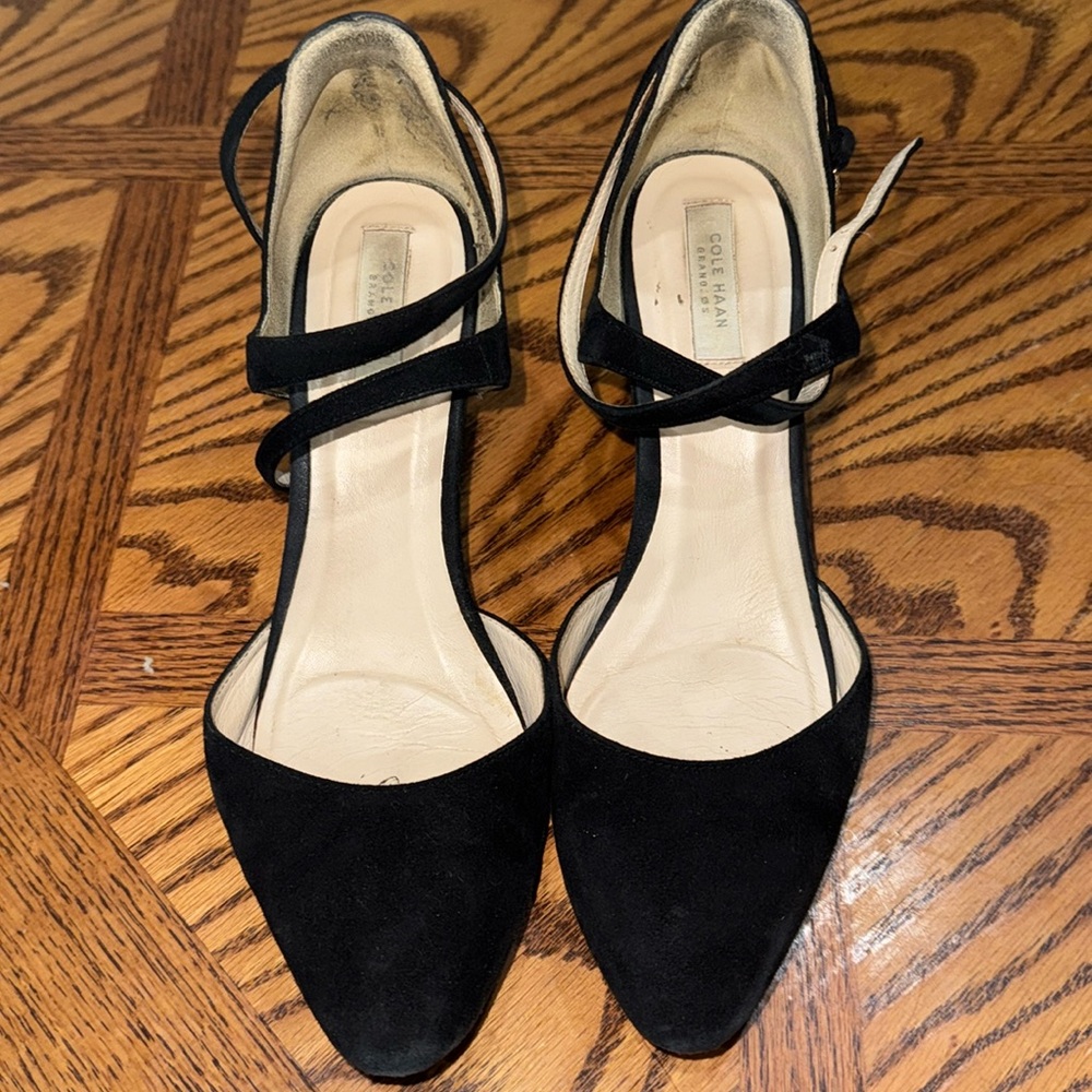 Cole Haan Ankle Strap Wedge Suede Heels